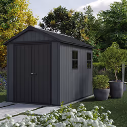 L'abri de jardin Newton Plus 759, doté de panneaux épais et rigides renforcés par des structures métalliques, est conçu pour  ...