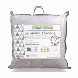 Linge des familles Oreiller à Flocons Mémoire de Forme, 60 x 60 cm, mousse, Carré, Blanc, Polyester, 30 °C