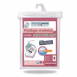 Protège Matelas 80x200 cm - Doux et Absorbant - Molleton 100% Coton - Grand Bonnet 30 cm - Linge des Familles