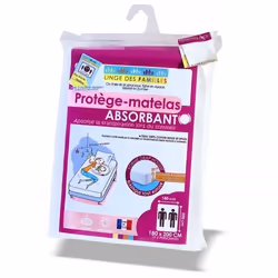 Linge des familles Protège-Matelas Coton Absorbant, Coton, Blanc, Lavage en machine, Full/Double, 95 °C, 180 x 200 cm