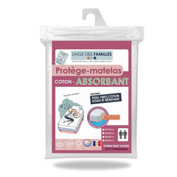 Protège Matelas 200x200 cm - Doux et Absorbant - Molleton 100% Coton - Grand Bonnet 30 cm - Linge des Familles