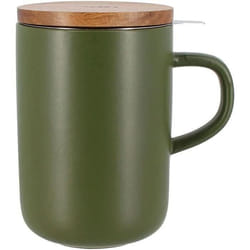 Tisanière grès 475ml vert olive avec couvercle bois