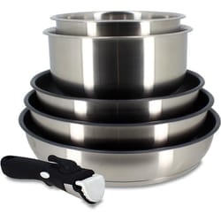 Batterie de cuisine - Induction - MENASTYL - 7930018 - Inox - 6 pièces - Poignée amovible - Gris