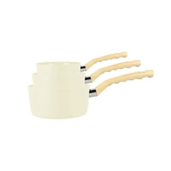 Lot de 3 casseroles revêtement céramique crème - tous feux CREME
