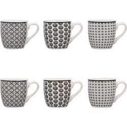 Lot de 6 tasses en porcelaine - 3 décors assortis 18cl GRAPHIK