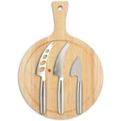 Planche à découper ronde et 3 couteaux à fromage