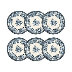 Lot de 6 assiettes plates fleuries en grès bleu 26cm FAUSTINE