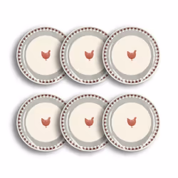 Lot de 6 assiettes plates en grès 26cm avec dessin de poule GALLINA