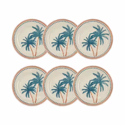 Lot de 6 assiettes plates dessin tropical en grès 26cm TROPIQUE