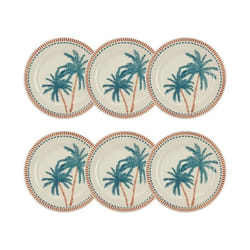 Lot de 6 assiettes plates dessin tropical en grès 26cm TROPIQUE