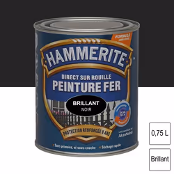 Peinture - JULIEN - Hammerite - 0.75 L - Noir - Brillant - Glycérophtalique