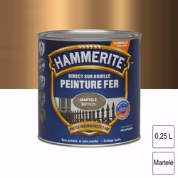 Peinture fer Direct sur Rouille martelé 0,25L HAMMERITE Peinture laque antirouille satinée-brillante aspect martelé en phase  ...