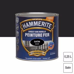 Peinture - Hammerite - Fer Satiné - 0.25 L - Noir - Glycérophtalique