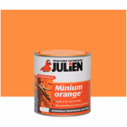 Résumé : Primaire antirouille MINIUM ORANGE par JULIEN Coloris de la peinture : Orange Mat - Protège durablement les métaux f ...