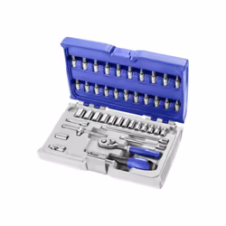 • Douilles 1/4" 6 pans : 4-4,5-5-5,5-6-7-8-9-10-11-12-13-14 mm. • Douilles tournevis Pozidriv 1/4" : PZ1-PZ2-PZ3. • Douilles  ...
