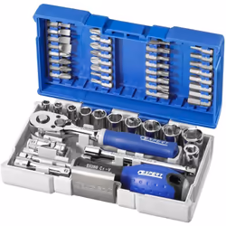 Coffret compact et mobile de 48 pièces comprenant : • • 1 Cliquet parcmètre à verrouillage 1/4” • 10 Douilles 1/4” 6 pans : 5 ...
