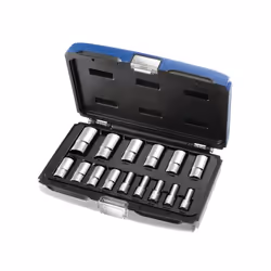 Informations techniques : Douilles longues 6 pans 3/8" : 7-8-9-10-11-12-13-14-15-16-17-18-19-21-22 mm. Livré en boîte à fermo ...