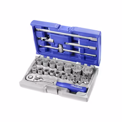 Description générale Ce coffret de douilles et accessoires 1/2 pouces métriques de 22 pièces est idéal pour vos travaux de se ...