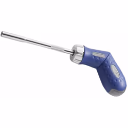 -Tournevis porte embouts revolver à cliquet. -Réservoir 6 embouts. -Ouverture par pression simultanée de 2 boutons. -2 positi ...