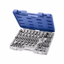Composition : 6 douilles de tournevis longues Torx® 1/2" 140 mm - 6 pièces : T40-T45-T5-T55-T60-T70 2 douilles TR Torx® 1/2"  ...