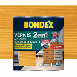 Le Vernis intérieur BONDEX 2 en 1 Chêne clair brillant protège et embellit le bois en intérieur et extérieur : volets, portes ...