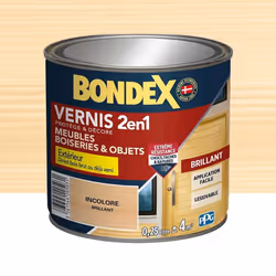Description générale Le Vernis extérieur BONDEX 2 en 1 incolore brillant protège et embellit le bois, que ce soit à l'intérie ...