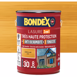 Description générale La lasure acrylique Bondex d'aspect satiné protège et décore tous les bois, qu'ils soient neufs ou ancie ...