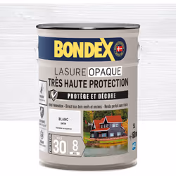 Lasure Opaque Très Haute Protection 8 ans - 5L - Blanc - Satin Bondex