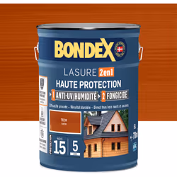 Lasure 2en1 Haute Protection 5 ans - Anti-UV/Humidité et Fongicide - Bondex - BENEFICES : Protège et décore les bois neufs et ...