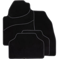 DBS - Tapis de Voiture Le Mans - Universel - Ganse textile noire surpiqure blanche - Antidérapant - 4 Pièces : Avant + Arrière -Tapis de sol