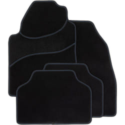 DBS - Tapis de Voiture Le Mans - Universel - Ganse textile noire surpiqure bleu - Antidérapant - 4 Pièces : Avant + Arrière - Tapis de sol Automobile