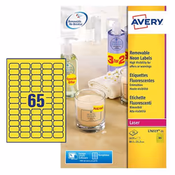 Avery White Mini Label - Laser - L7651, Jaune, A4, Papier, Laser, Rectangle, 3,81 cm