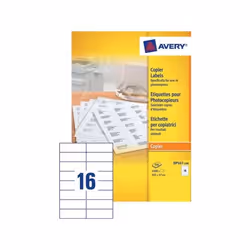 Avery Etiquettes copieurs, blanc, 105,0 x 37,0 mm, Adhésif permanent, Blanc, Rectangle, 105 x 37 mm, A4, Universel, Papier