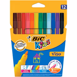 BIC Kids Visa, Fin, Multicolore, Pointe ogive, 2 mm, Multicolore, Encre à base d'eau