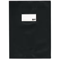 Protège-cahier PVC 19/100ème - APLI - 24 x 32 cm - Opaque Noir - Grain cuir - Porte-étiquette