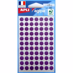 Étiquettes Gommettes - AGIPA - Rondes 8mm - Couleur Violet - Adhésif Permanent - Mixte