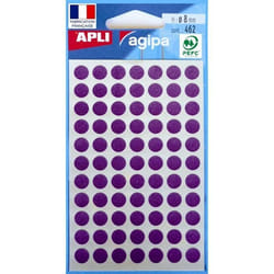 Étiquettes Gommettes - AGIPA - Rondes 8mm - Couleur Violet - Adhésif Permanent - Mixte
