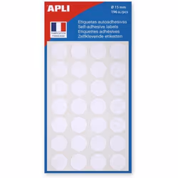 Gommettes auto-adhésives - APLI-AGIPA - 15mm - 196 étiquettes - Blanc