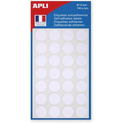 Gommettes auto-adhésives - APLI-AGIPA - 15mm - 196 étiquettes - Blanc