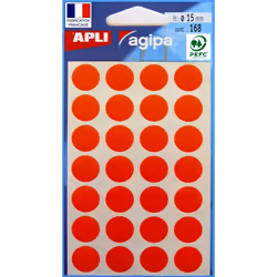 Étiquettes Gommettes - AGIPA - Rondes 15 mm - Couleur Orange - Adhésif Permanent - Mixte