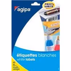 Agipa White removable multipurpose labels, 10 sheets A5, 38.5 x 65 mm, Blanc, 38,5 x 65, 1120 pièce(s), 10 (A5)