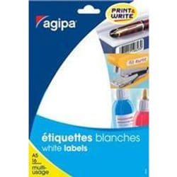 Agipa White removable multipurpose labels, 10 sheets A5, 38.5 x 65 mm étiquette auto-collante Blanc 1120 pièce(s)