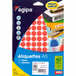 Agipa 114313, Rouge, Cercle, A5, Universel, Universel, France