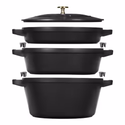 Staub La Cocotte, Plat à cuisson, Rond, Fonte, Vitrocéramique, Gaz, Halogène, Induction, Plaque étanche, Noir, émail