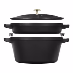 Staub La Cocotte, Plat à cuisson, Rond, Fonte, Vitrocéramique, Gaz, Halogène, Induction, Plaque étanche, Noir, émail