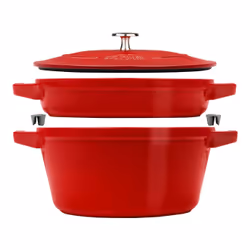 Staub La Cocotte, Plat à cuisson, Rond, Fonte, Vitrocéramique, Gaz, Halogène, Induction, Plaque étanche, Rouge, émail
