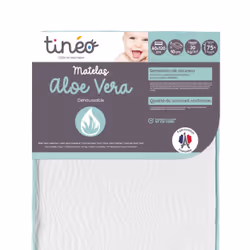 Matelas bébé 60x120x10cm Aloe vera TINEO - Peau Sensible - Propriétés Anti Bactériennes/Allergènes - Apaisant - Fabriqué En F ...