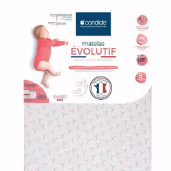 Matelas Bébé Évolutif - CANDIDE - 60x120x12cm - Hypoallergénique - Fabriqué En France - Garantie 5 Ans