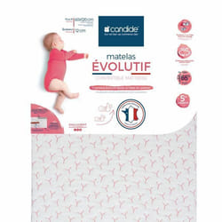 Matelas Bébé Évolutif - CANDIDE - 60x120x12cm - Hypoallergénique - Fabriqué En France - Garantie 5 Ans