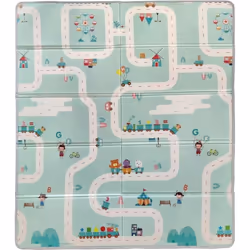 Maxi tapis déveil réversible - TINEO - 150 x 180 cm - Facade animaux / Circuit de voitures